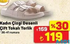 JUNO KADIN ÇİZGİ DESENLİ ÇİFT TOKALI TERLİK